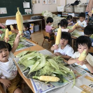 もろこしの皮むきに挑戦！！